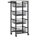Desserte cuisine 4 niveaux chariot de service sur roulettes plan de travail cadre en acier 49,5 x 31 x 91 cm gris clair-0
