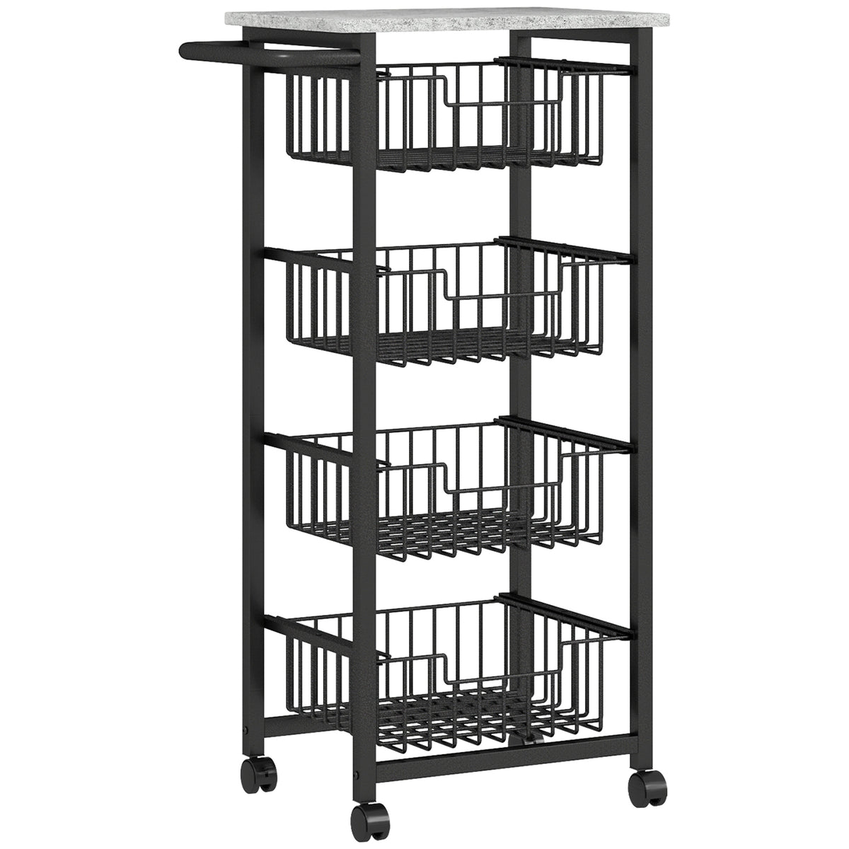 Desserte cuisine 4 niveaux chariot de service sur roulettes plan de travail cadre en acier 49,5 x 31 x 91 cm gris clair-0