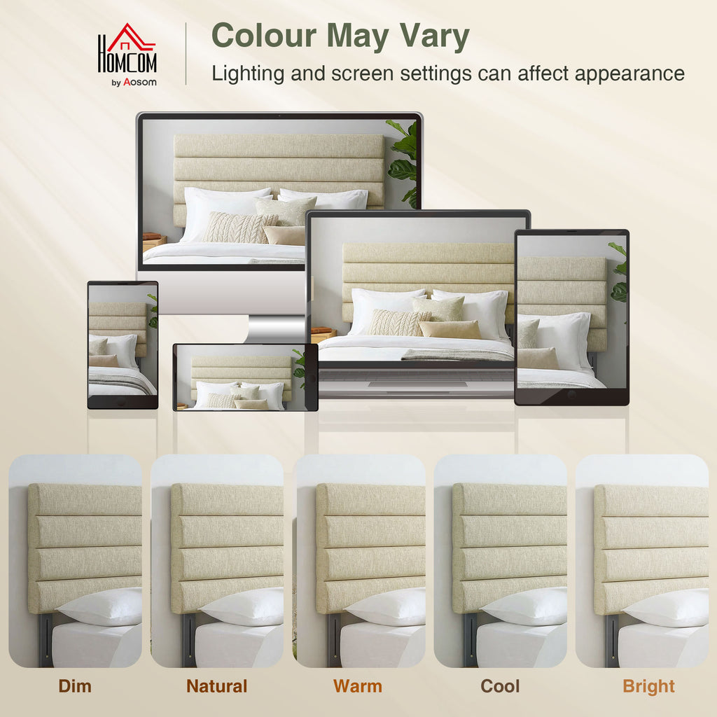 Tête de Lit Capitonnée, Hauteur Ajustable en 3 Niveaux avec Pieds en Métal pour Chambre, 140 x 10 x 106/116/126 cm Beige-7