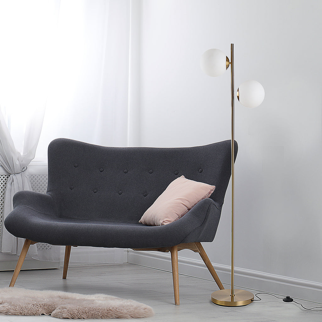 Lampadaire design lampadaire sur pied salon néo-rétro 2 Têtes boules max. 40 W métal doré-9