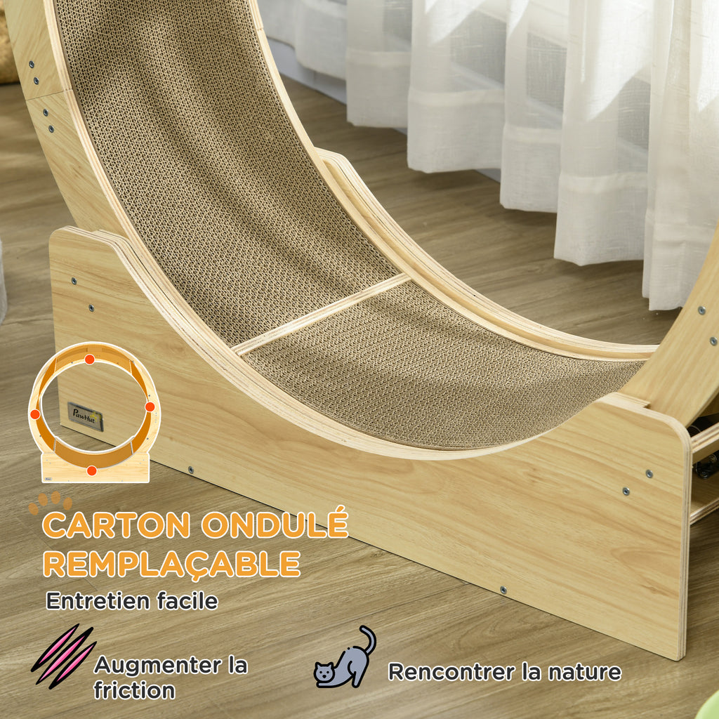 Roue de course pour chat d'intérieur tapis roulant avec frein coussins de grattage diamètre 91 cm naturel-6