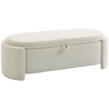 Banc de rangement, bout de lit ovale en polaire Teddy avec assise large, 129 x 48,5 x 44 cm, crème-0