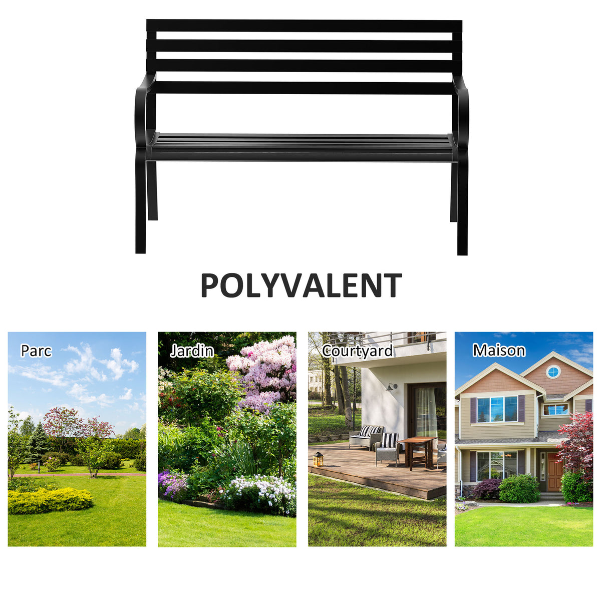 Banc de Jardin Design Contemporain 2 Places dim. 127L x 58l x 82H cm métal époxy Noir-5