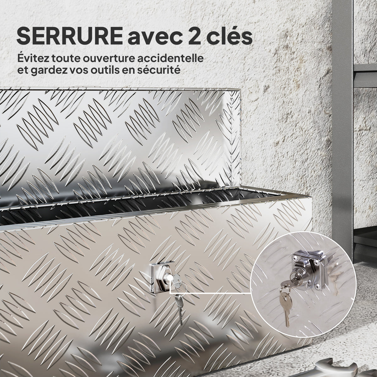 Boîte de rangement - boîte à outils en aluminium - caisse à outil alu. verrouillage clé dim. 50L x 15,5l x 20,5H cm - argent-4