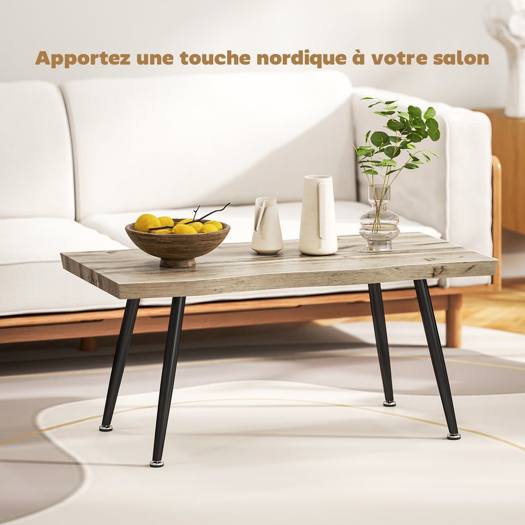 Table basse, table d'appoint moderne avec pieds en acier et plateau épais de 4 cm, 100 x 50 x 45 cm, chêne et noir-3