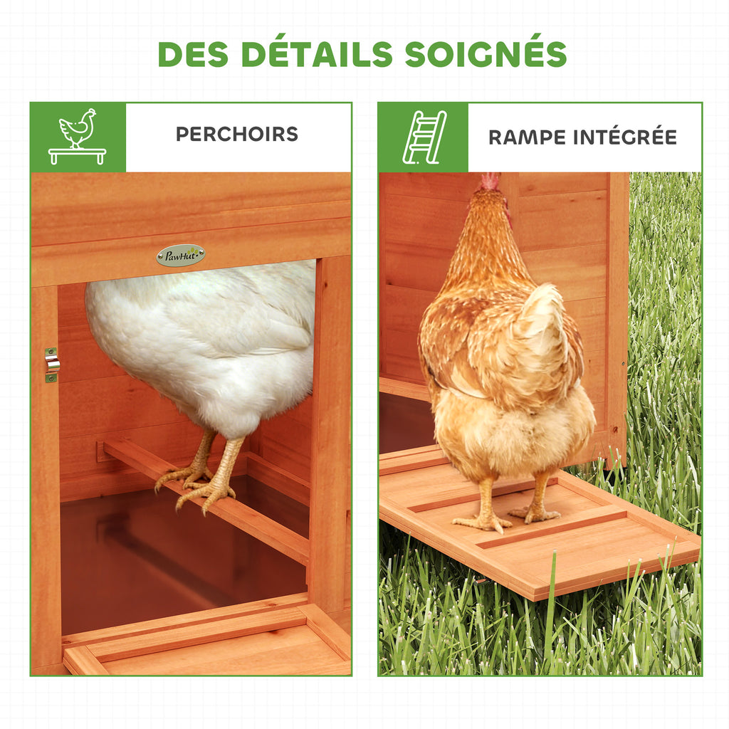 Poulailler avec Pondoir et Perchoir Toit en Bitume Étanche et Fenêtre de Ventilation Bois 113,5x67,5x95,5cm Orange-8