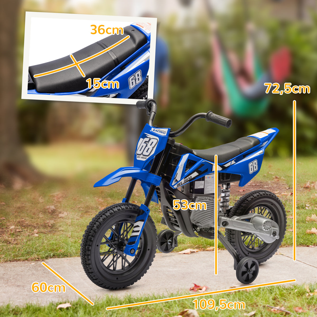 Moto électrique pour enfant moto cross pour enfants de 3 à 6 ans 2 moteurs 12V vitesse 5 km/h 109,5x60x72,5cm bleu-2