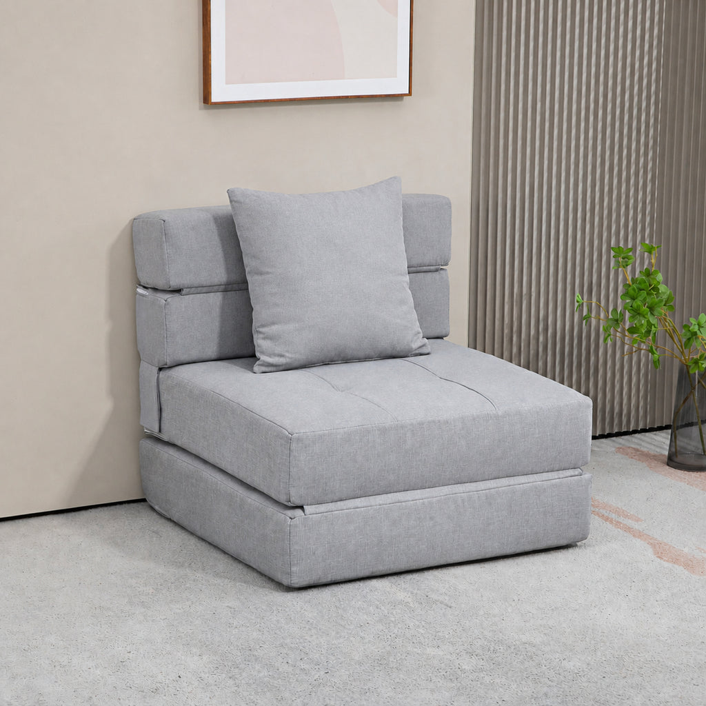 Chauffeuse canapé-lit convertible fauteuil 1 place avec 1 coussin déhoussable, tissu gris clair-1