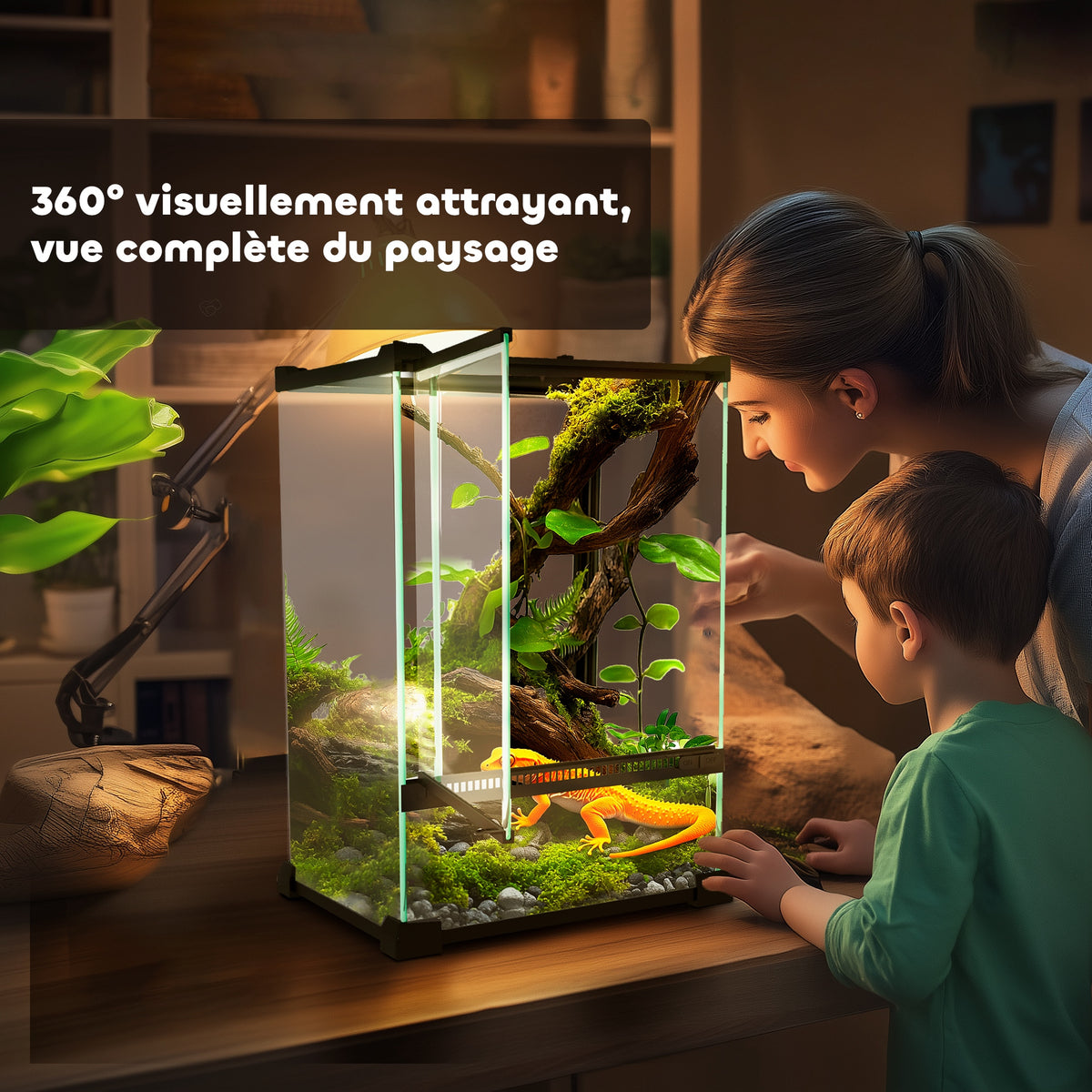 Terrarium en verre pour reptiles vivarium 12 L avec couvercle en treillis métallique, 20 x 20 x 30 cm, noir-4