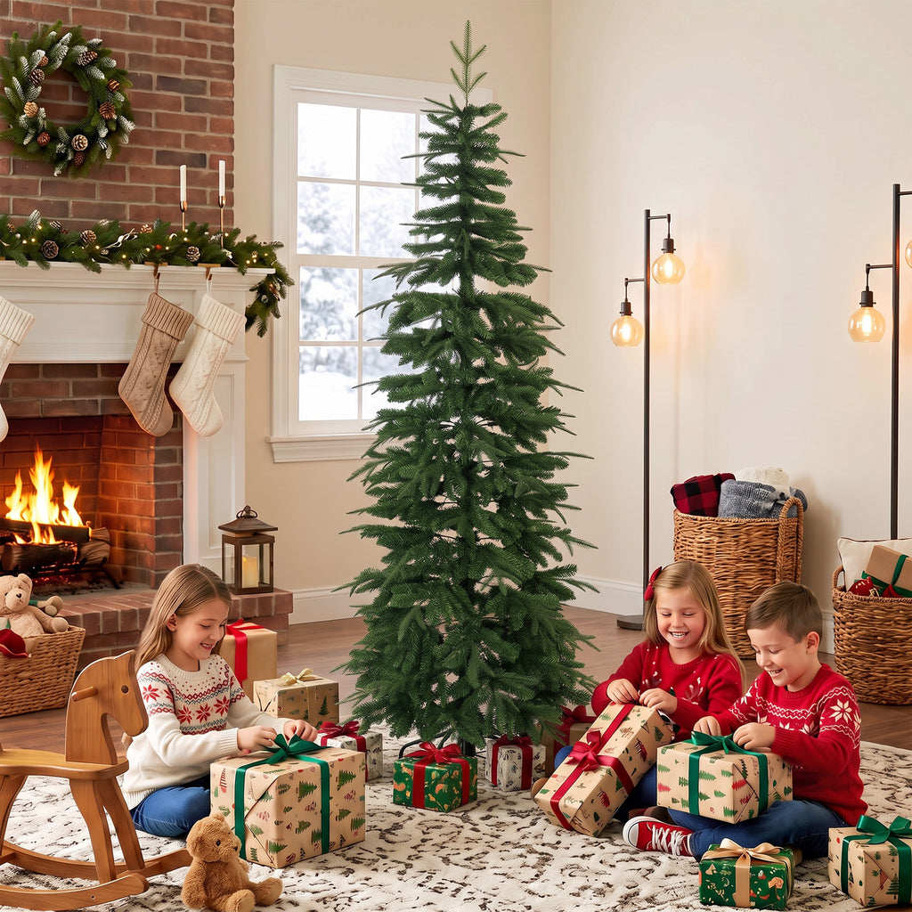Sapin de Noël Artificiel 210 cm, Branches Articulées en PE et PVC Ignifuges, Support en Acier Pliable, Vert-9