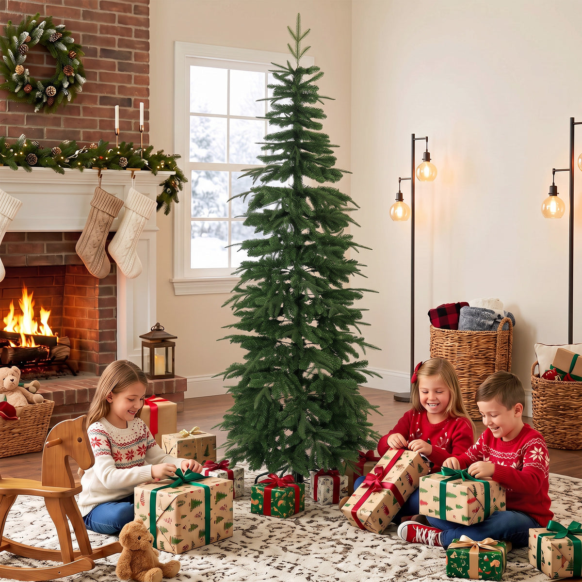 Sapin de Noël Artificiel 210 cm, Branches Articulées en PE et PVC Ignifuges, Support en Acier Pliable, Vert-9