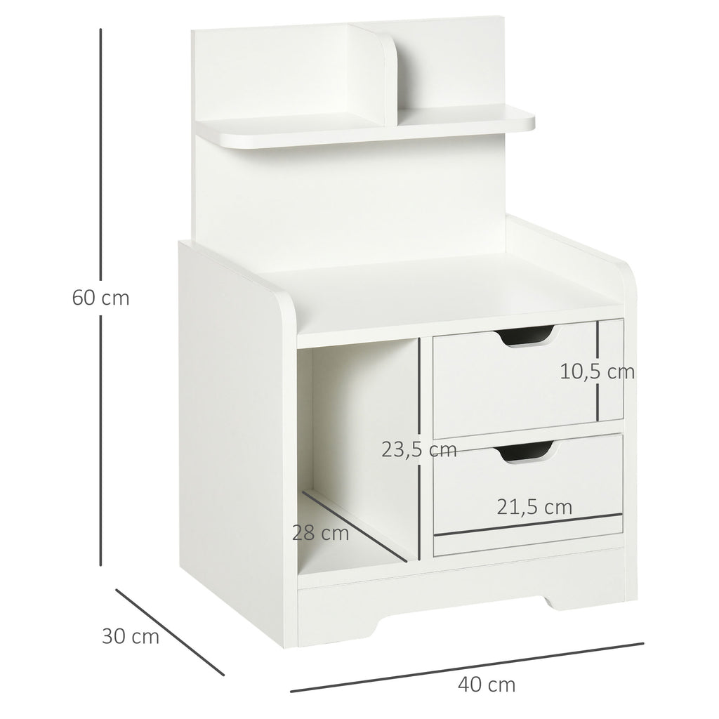 Table de Chevet Table de Nuit Multi-Rangement 2 tiroirs Niche étagère en bois Blanc-2