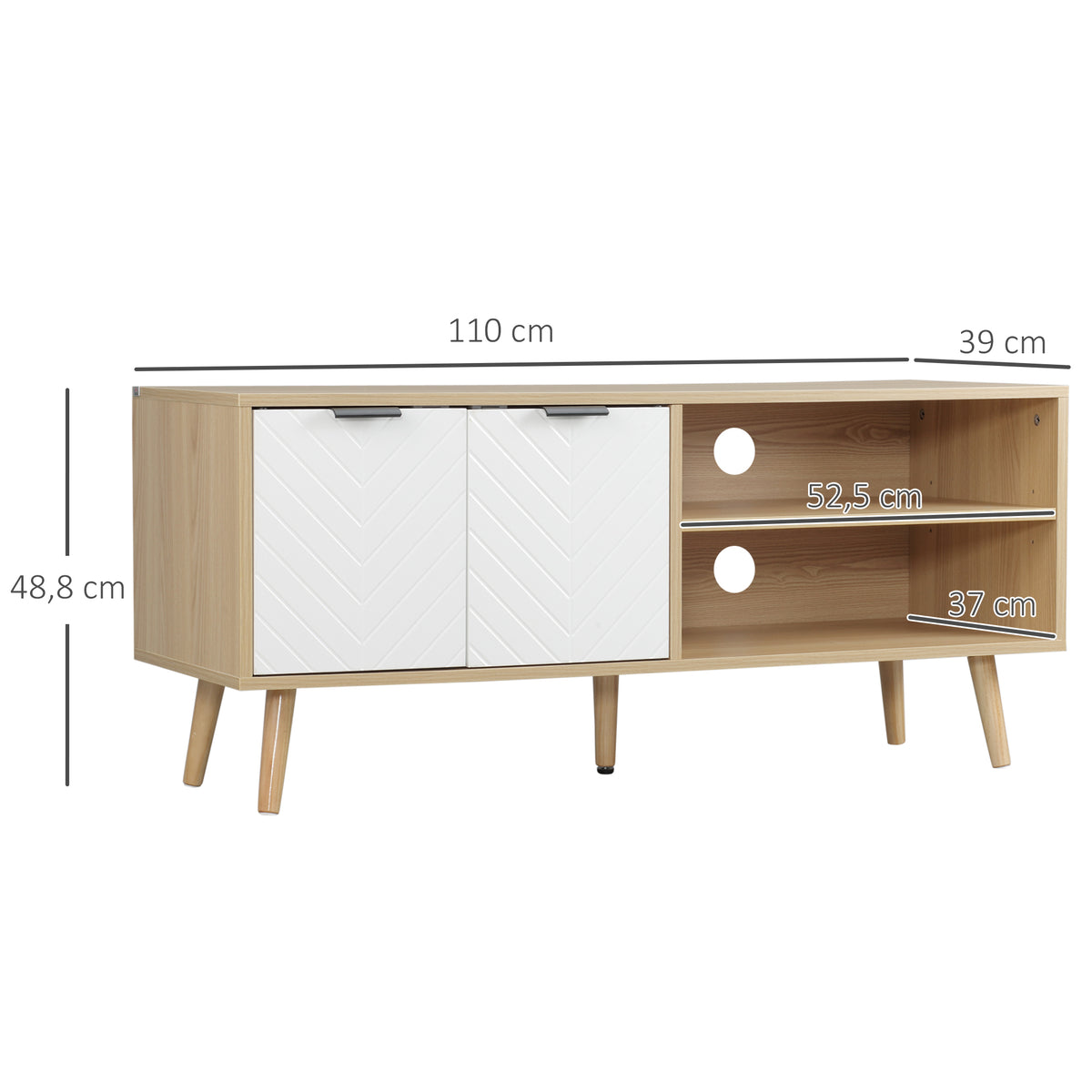 Meuble TV pour télévision jusqu'à 46 pouces design scandinave 2 portes 2 niches avec passe-câbles 110 x 39 x 48,8 cm-2