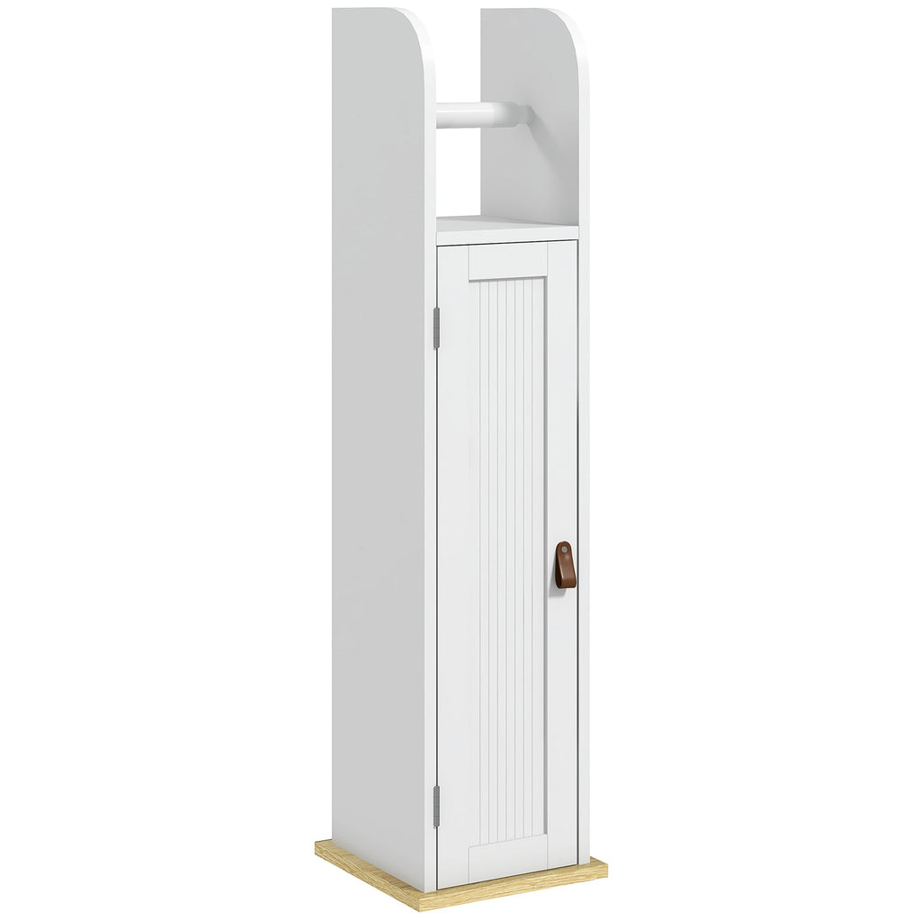 Meuble de salle de bain support papier toilette avec placard et étagères réglables 20 x 20 x 80 cm blanc-0