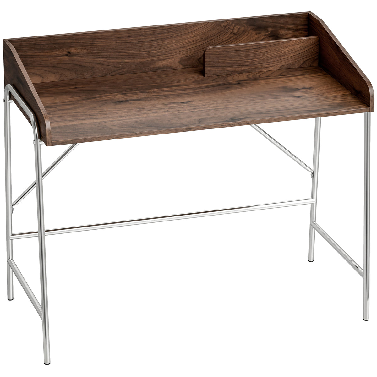 Bureau, bureau d'ordinateur 109 cm avec rebord de sécurité et structure en métal, noyer-0