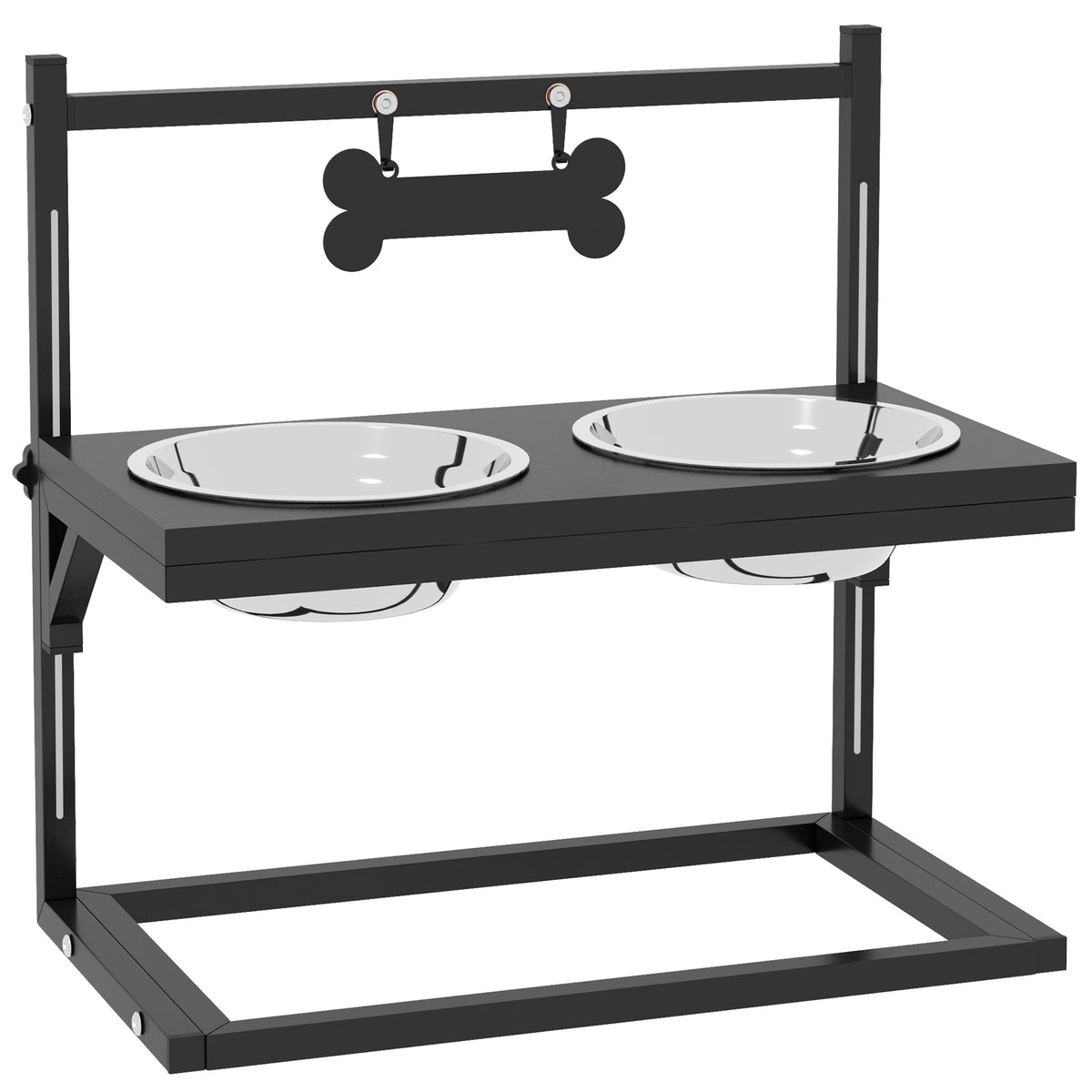 Gamelles surrélevées chien avec support réglable en hauteur de 11 à 33 cm 2 bols en acier inoxydables amovibles noir-0
