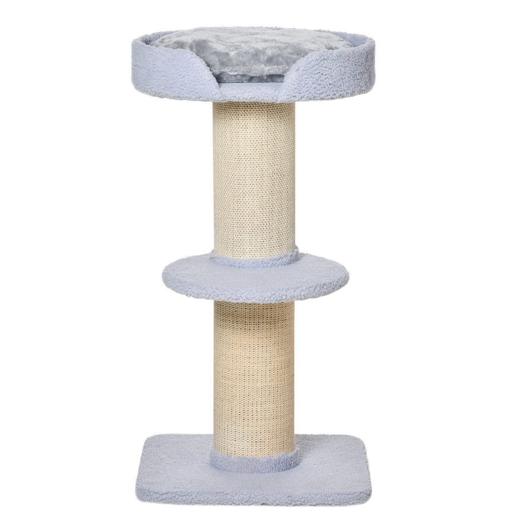 Arbre à chat avec griffoir centre d'activités 2 plateformes coussin bleu clair-7