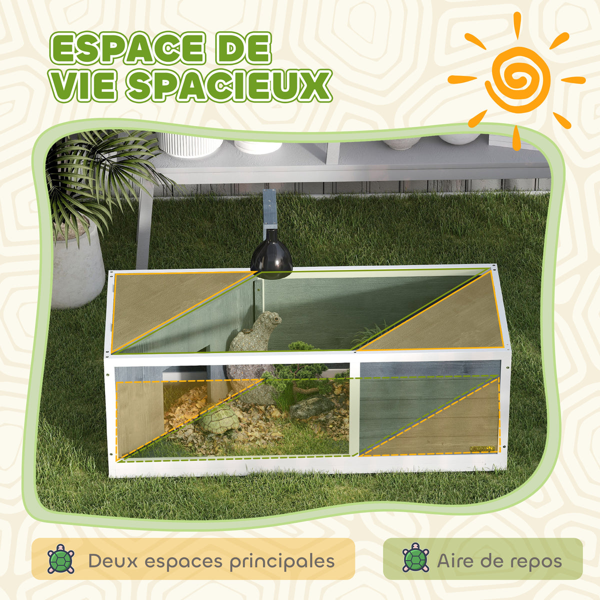 Maison pour tortues enclos avec toit ouvrant support lampe plateau fenêtre panoramique 120 x 50 x 40 cm gris-3