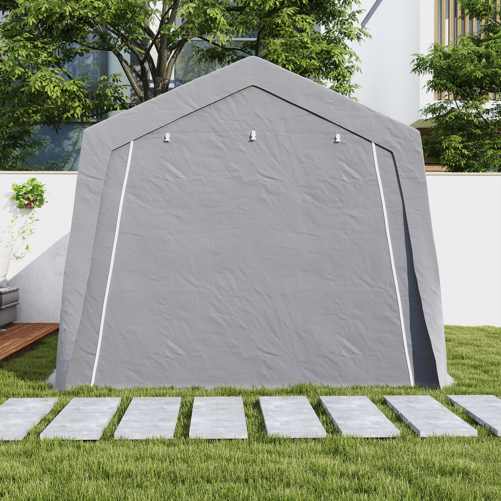 Abri de Rangement Extérieur 3 x 4,5 m, tente de stockage étanche et anti-UV, porte enroulable, fenêtres, gris-7