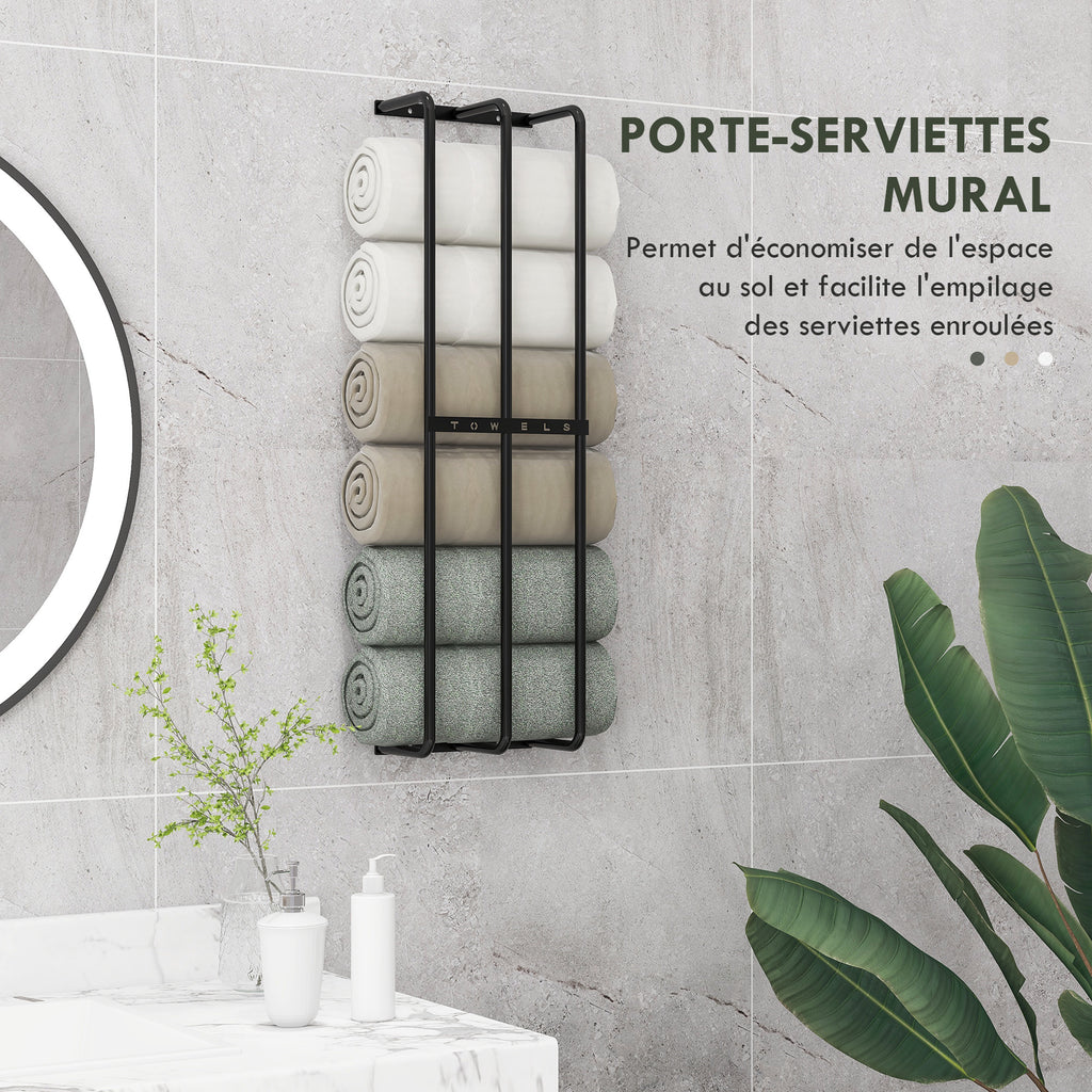 Porte serviettes mural 3 barres en métal noir - peut contenir jusqu'à 6 serviettes, dim. 21l x 12P x 74H cm-3