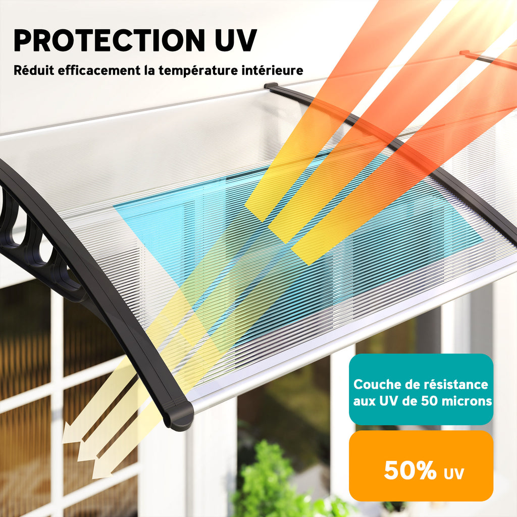 Auvent de porte toit marquise en polycarbonate auvent de porte d'entrée bord en aluminium contre la pluie et UV-3