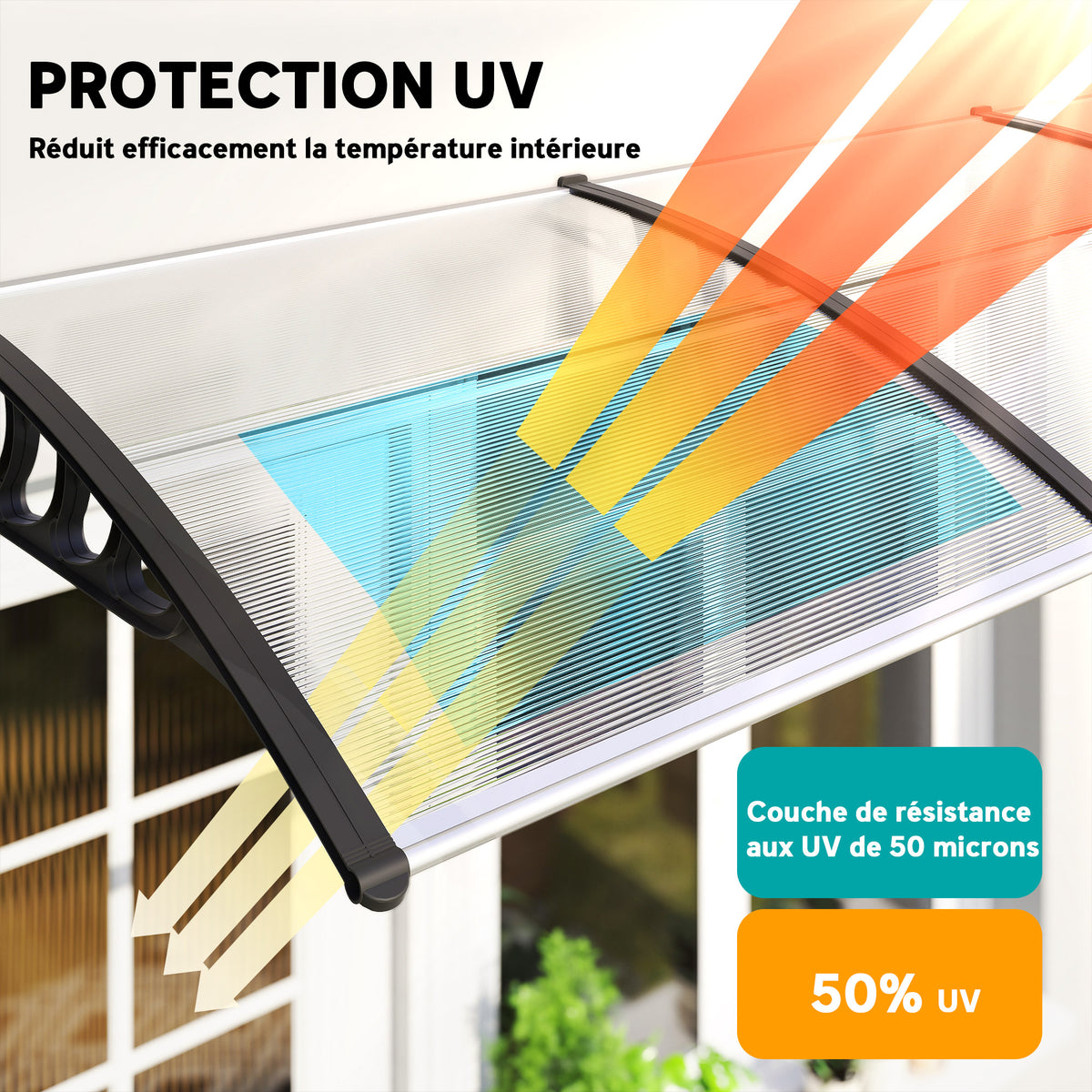 Auvent de porte toit marquise en polycarbonate auvent de porte d'entrée bord en aluminium contre la pluie et UV-3
