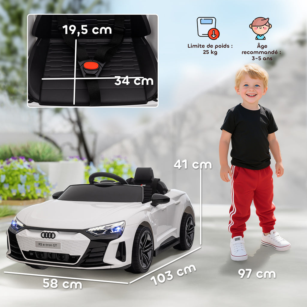 Voiture électrique enfant 12 V - véhicule électrique avec télécommande parentale fournie - V. Max. 5 Km/h - effets sonores, lumineux - Audi RS E-tron GT blanc-2