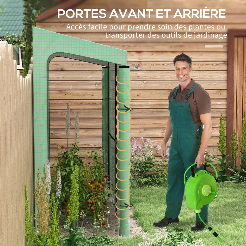 Serre de jardin adossée murale serre à tomate 2 Portes zippées enroulables, 1 fenetre, dim. 200L x 80l x 200/180H cm-4