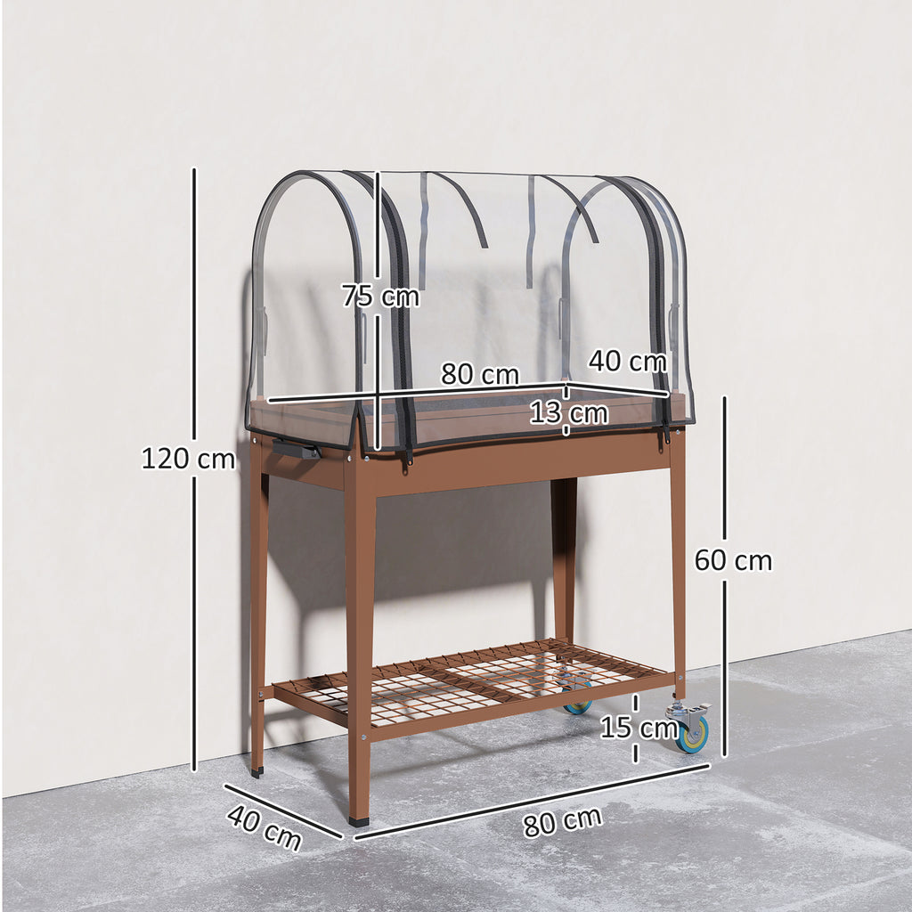 Jardinière surélevée avec bâche transparente, 2 roulettes et 1 étagère inférieure, dim. 80L x 40l x 120H cm-2