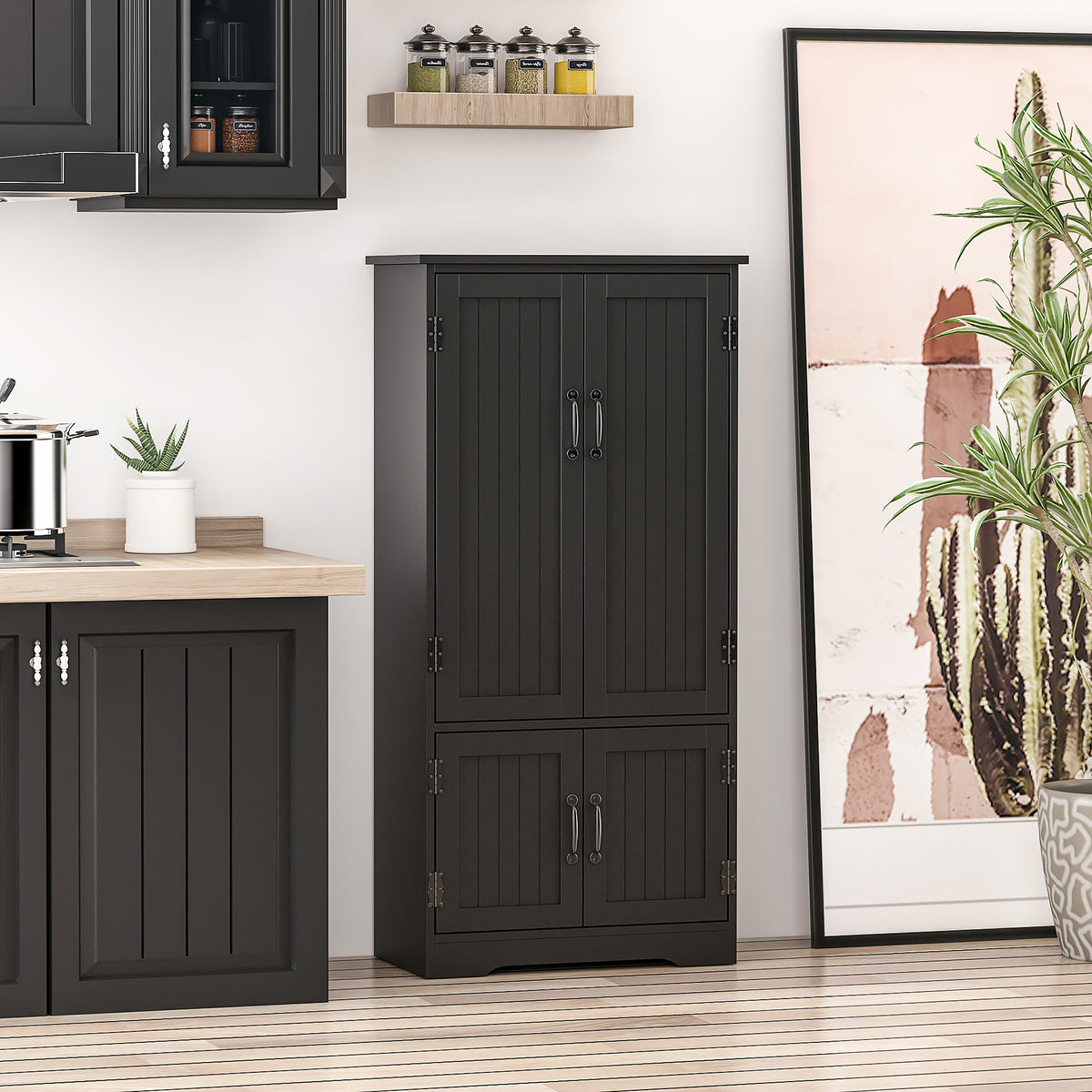 Buffet de cuisine armoire de cuisine contemporaine multi-rangements 2 placards 3 étagères 60 x 30 x 123 cm noir-1