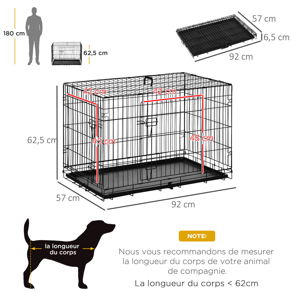 Cage caisse de transport pliante pour chien en métal noir 92 x 57 x 62,5 cm-2