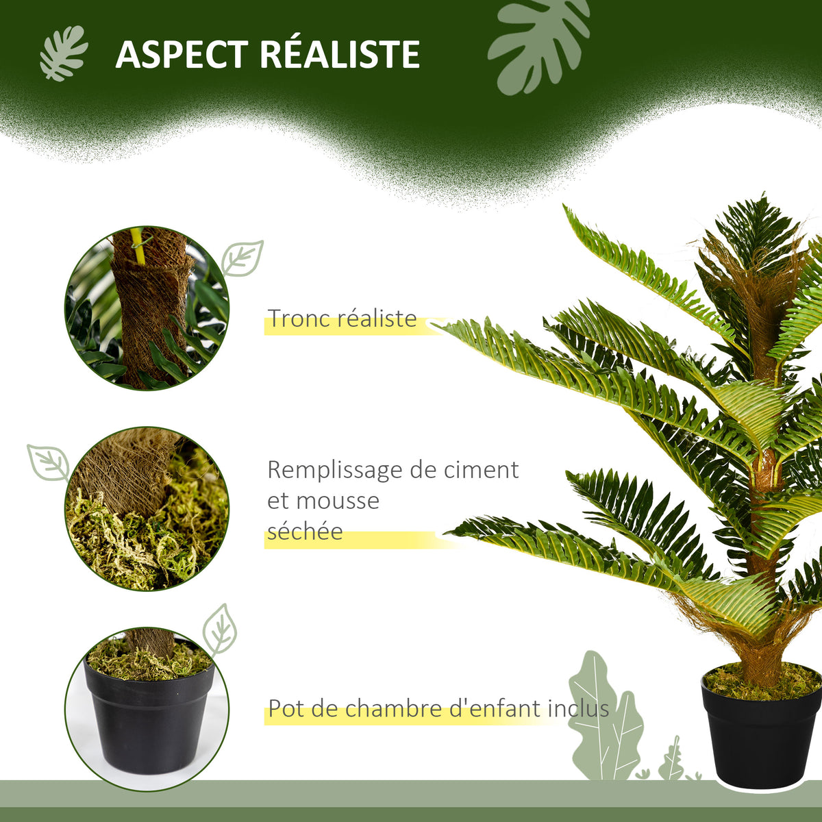 Plante artificielle palmier 85 cm avec 18 grandes feuilles grand réalisme pot inclus-3