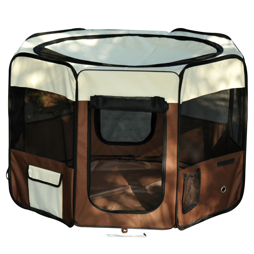 Parc enclos pliable pour chien chat petits animaux octogonal en tissu Oxford et acier Ø 90 x 41H cm marron beige-8