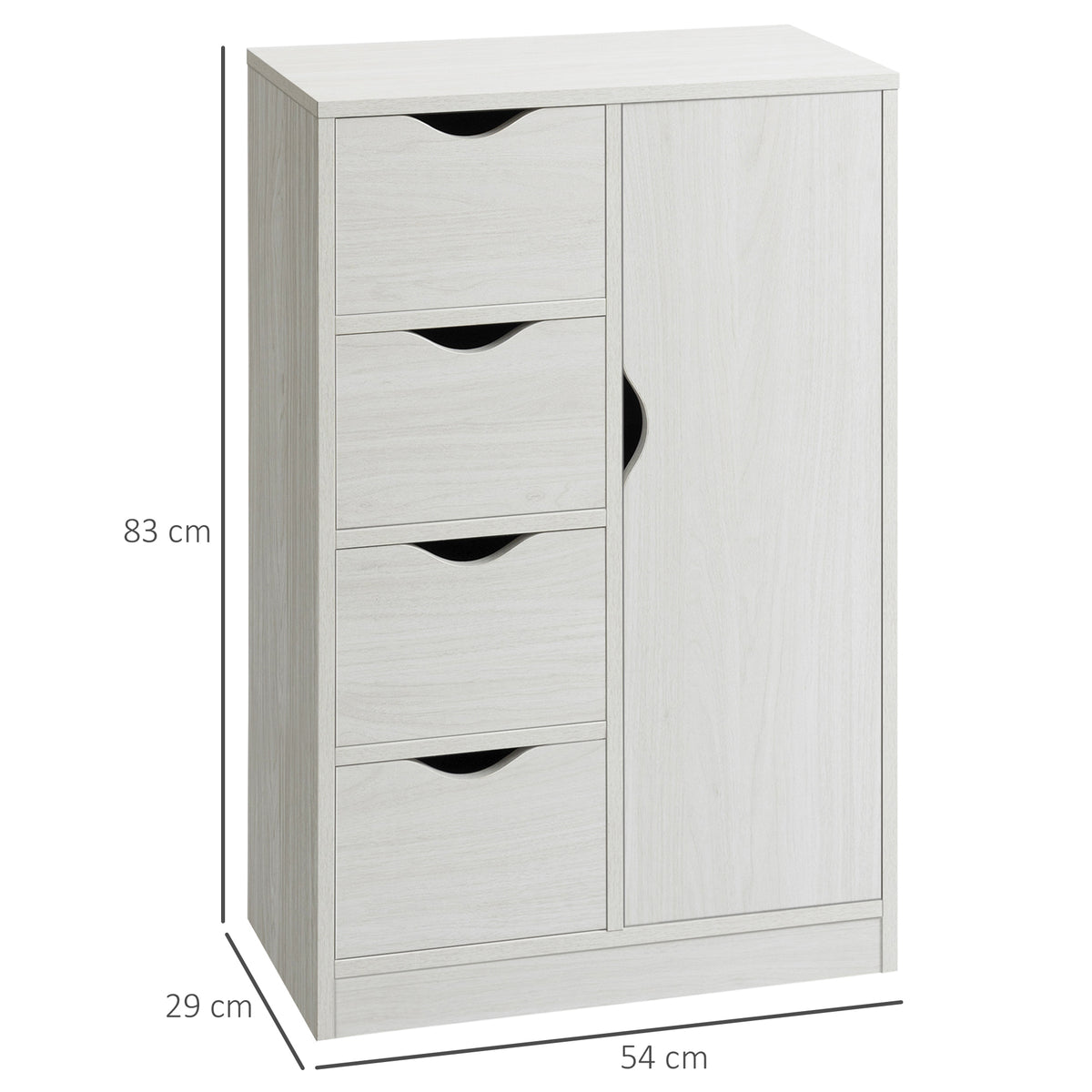 Meuble de rangement buffet commode moderne 1 placard et 4 tiroirs - en bois - pour salon, cuisine, entrée, salle à manger - blanc-2