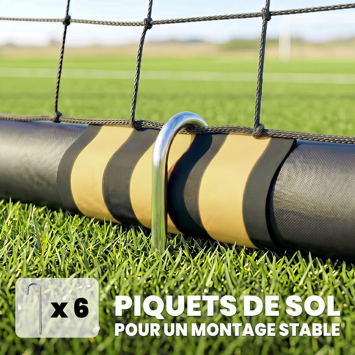 But de Football avec Mousse de Protection, 6 Piquets de Sol et Filet en PE, 240x85x160cm, Jaune