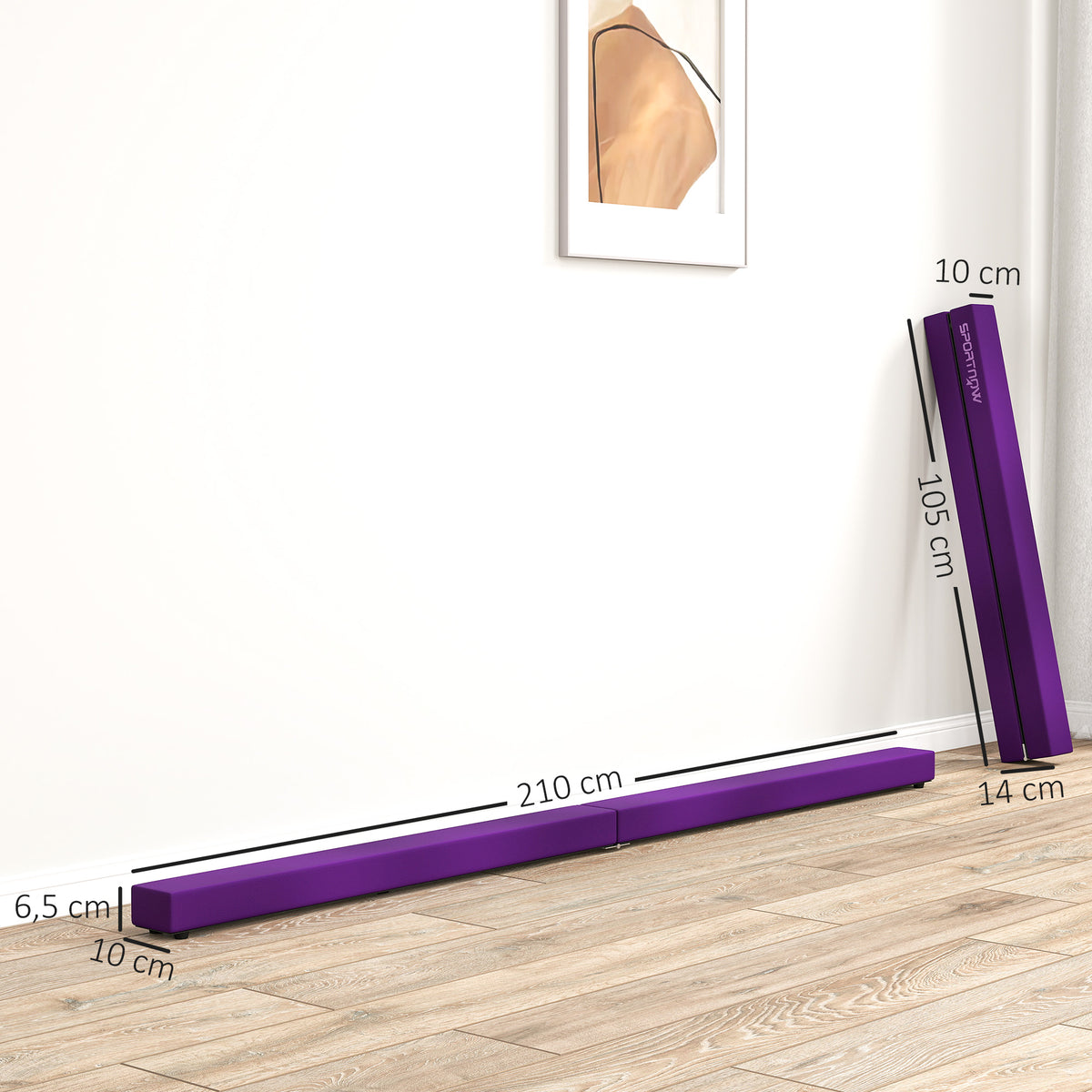 Poutre gymnastique pliable 210 cm en velours, poutre d'équilibre avec fond antidérapant, pour enfants et adultes, violet-2
