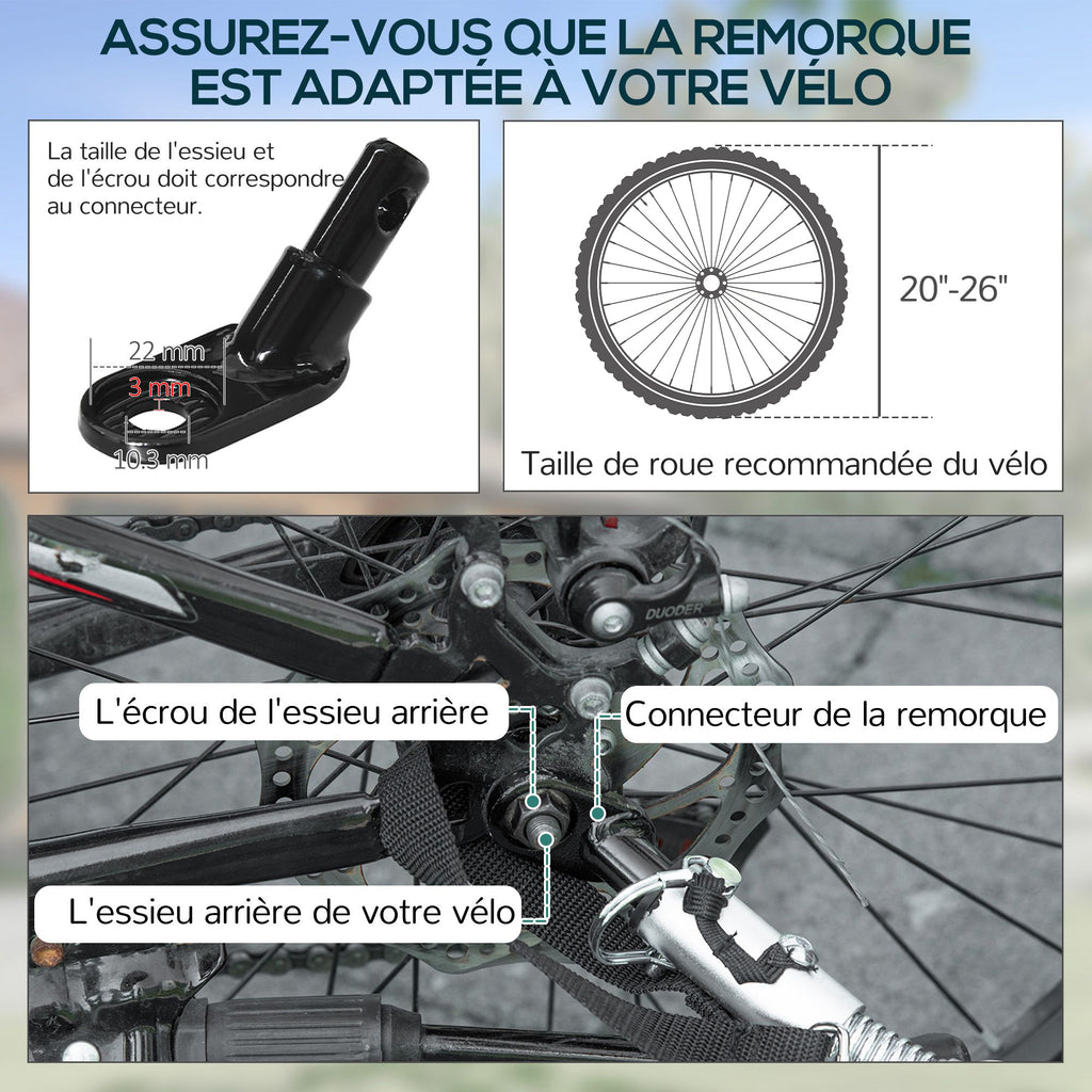 Remorque vélo remorque de transport pour vélo 70L 139L x 71,5l x 49H cm barre d'attelage universelle acier noir-6