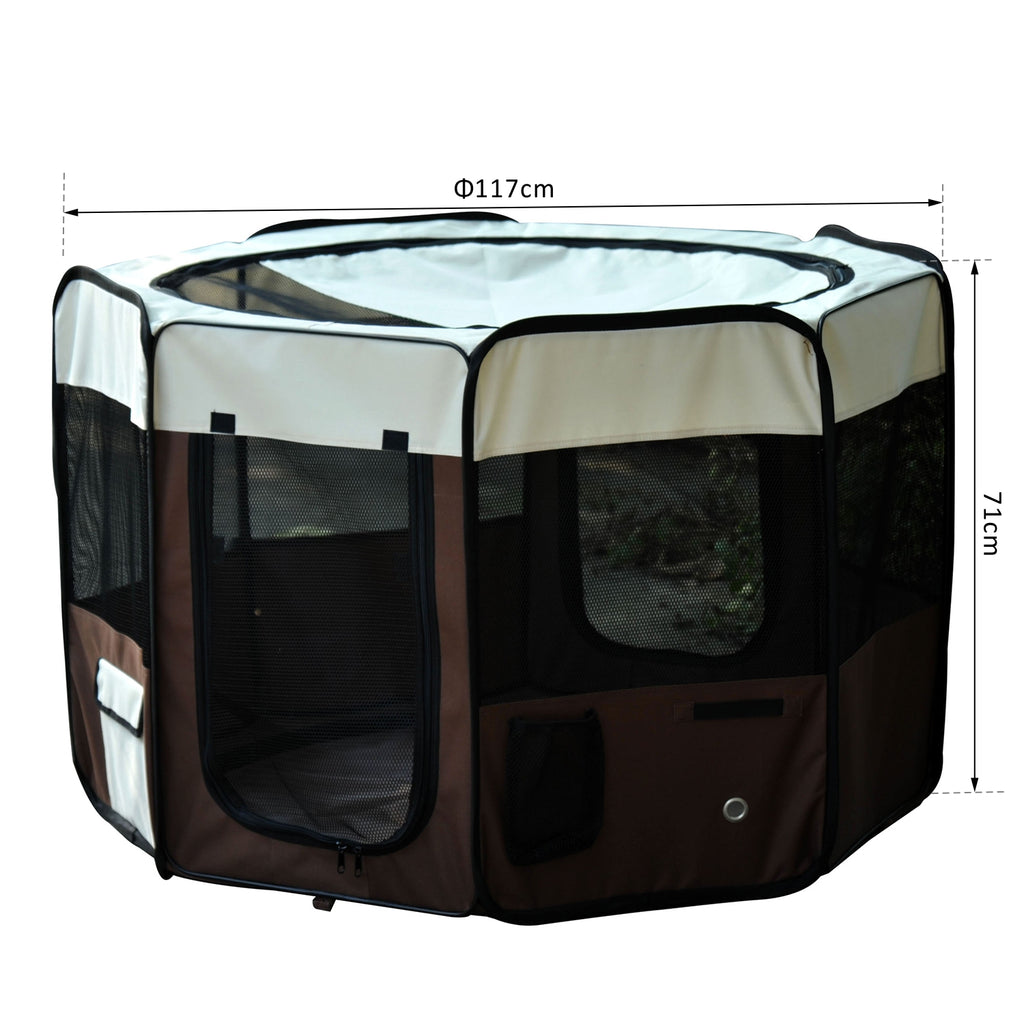 Parc enclos pliable pour chien chat petits animaux octogonal en tissu Oxford et acier Ø 90 x 41H cm marron beige-2