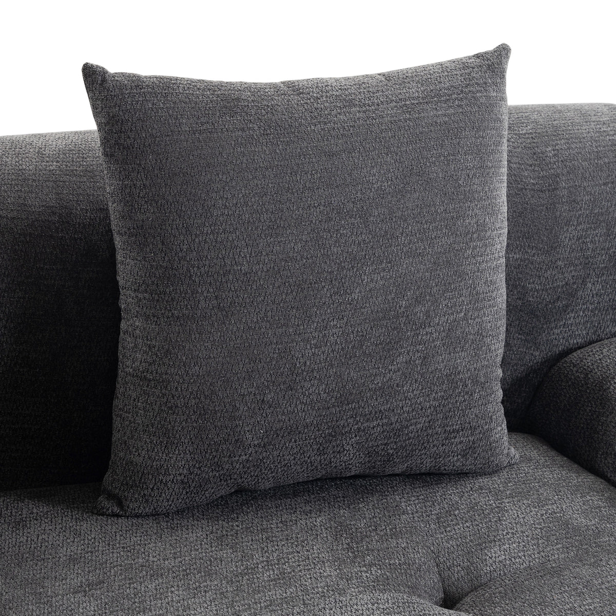 Canapé d'Angle Modulable 3 Places avec Pouf en Chenille, Canapé Compressé 300 cm avec Assise Profonde, 3 Coussins, Gris-6