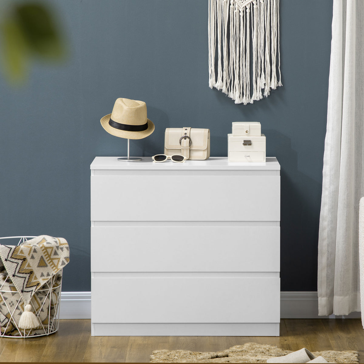 Commode 3 tiroirs, Meuble de rangement épuré pour chambre, intérieur, 80l x 39P x 73H cm-6