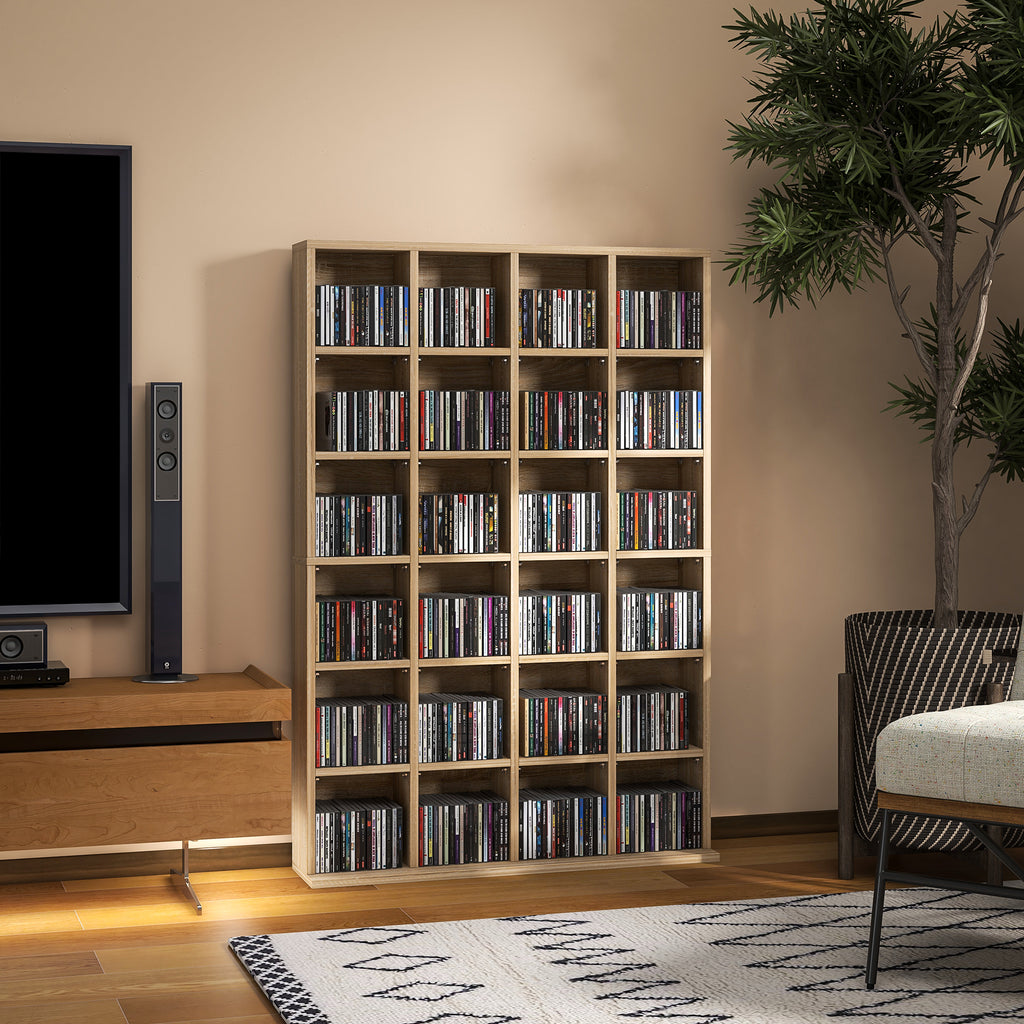 Meuble de rangement multimédia 456 CD/ 336 DVD - bibliothèque en bois avec étagères réglables 89 x 130,5 cm bois naturel-7