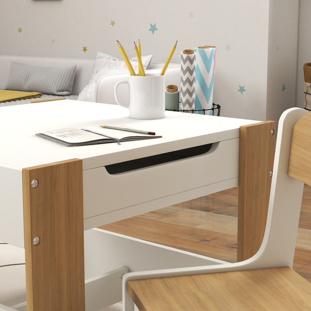 Ensemble 3 pièces table et 2 chaises pour enfant avec plateau réversible tableau noir, panier de rangement, étagères-7