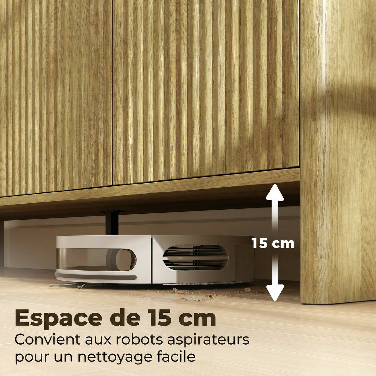 Buffet salon, meuble de rangement avec 4 portes rainurées, étagère réglable, ouverture par pression, 147x40x77cm, chêne-7