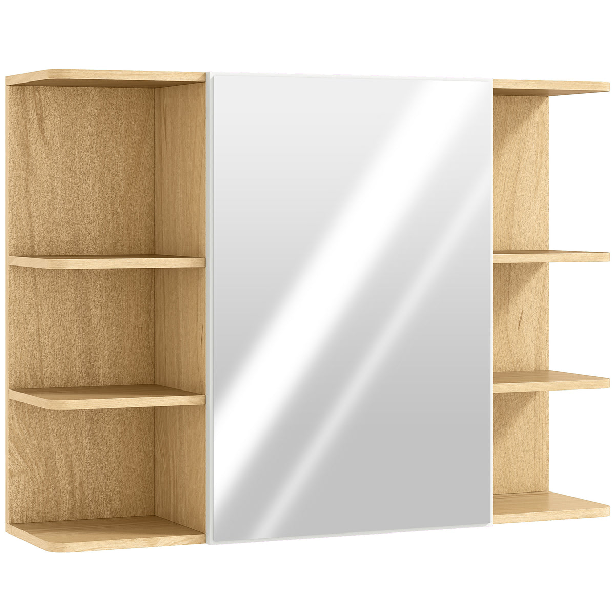 Armoire murale salle de bain avec miroir, meuble salle de bain avec étagères ouvertes, 80 x 20 x 59 cm, bois naturel-0