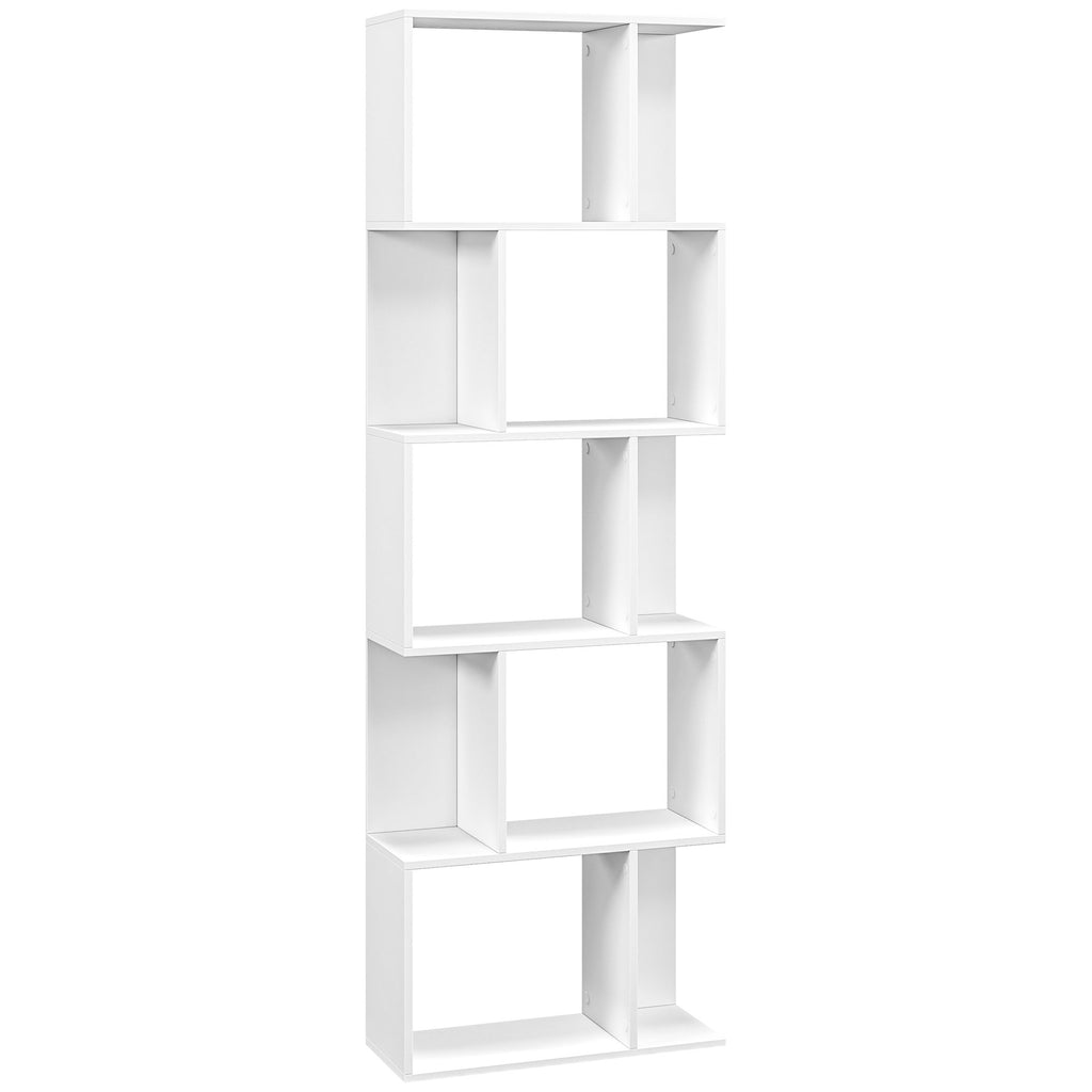 Bibliothèque à 5 niveaux, meuble de rangement en forme de S avec étagères, 60 x 24 x 184,5 cm, blanc-0