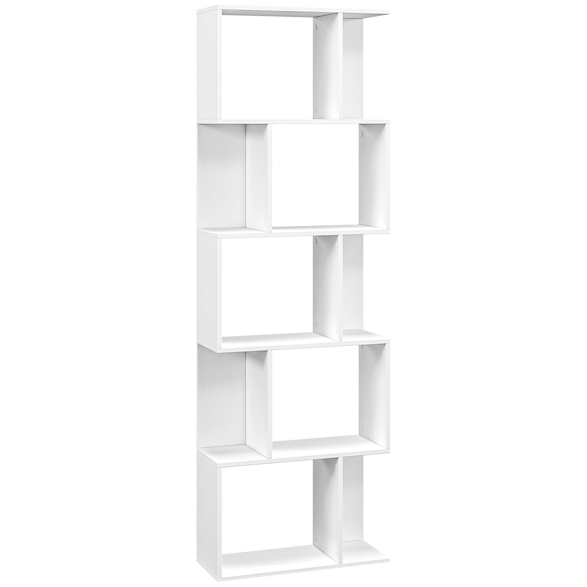Bibliothèque à 5 niveaux, meuble de rangement en forme de S avec étagères, 60 x 24 x 184,5 cm, blanc-0