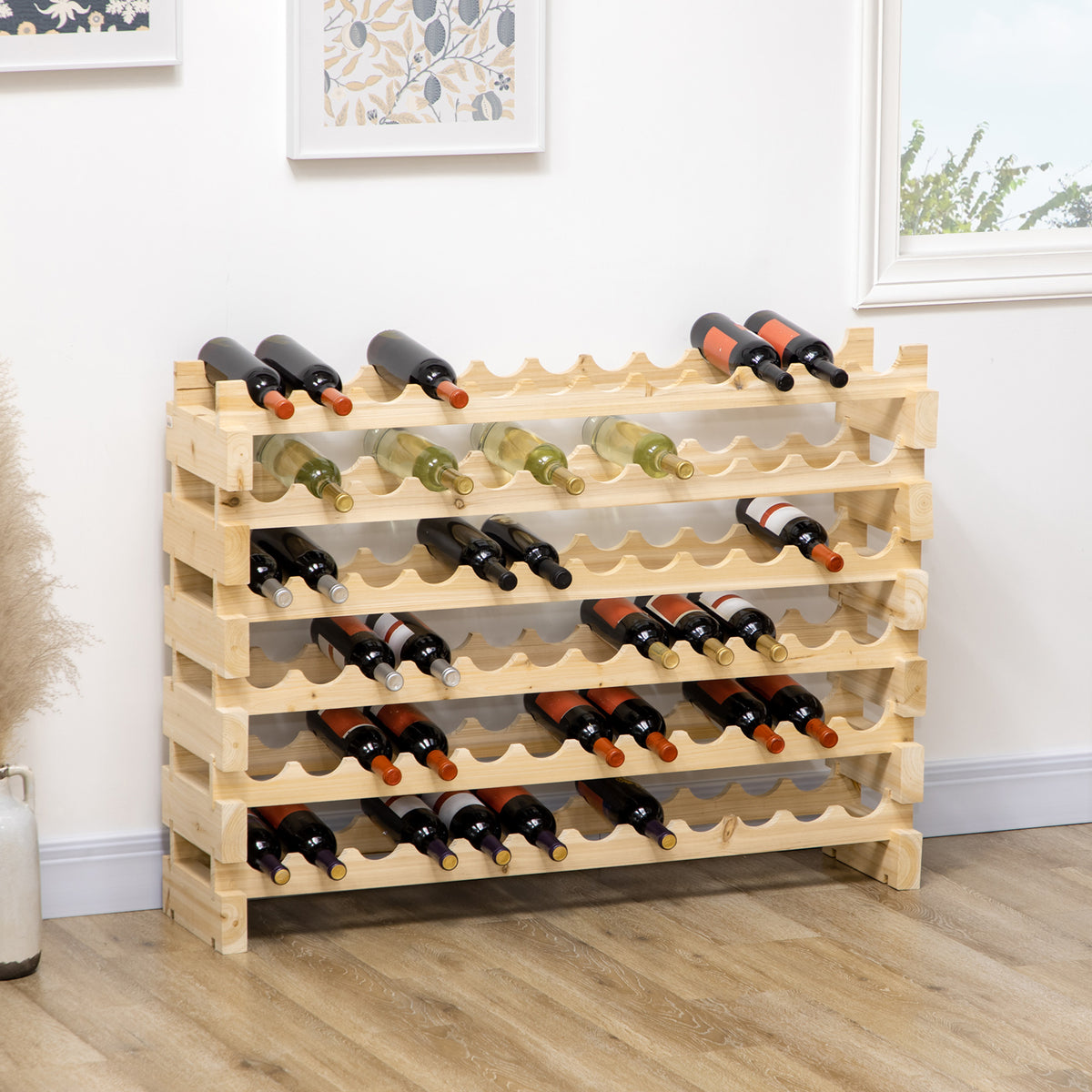 Casier à bouteilles pour 72 bouteilles, étagère à vin avec 6 niveaux modulable et superposable, casier à vin en bois de sapin massif, pour cave, bars, sous-sols, 114x28x85cm, bois naturel-1
