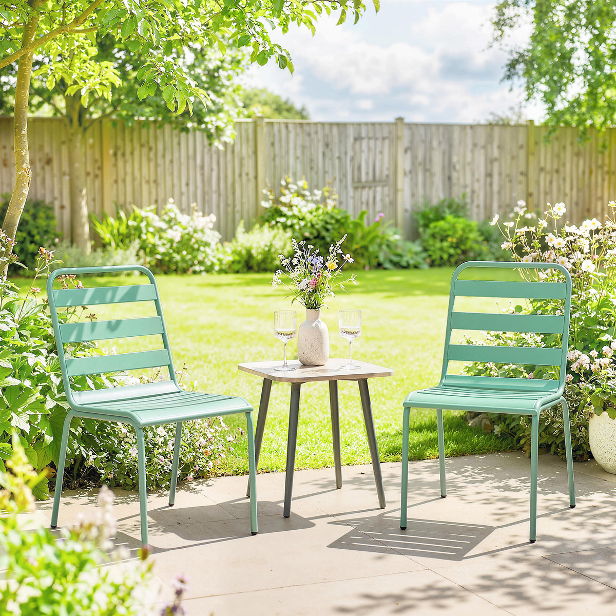 Lot de 2 Chaises de Jardin Empilables en Métal pour Terrasse, Balcon, Jardin, Vert-1