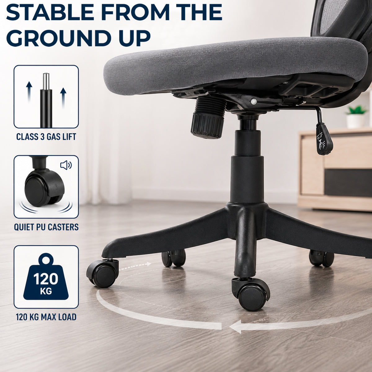 Chaise Bureau Ergonomique avec Accoudoirs 3D et Appui-Tête 2D, Fauteuil de Bureau en Maille, Support Dorsal, Gris-7