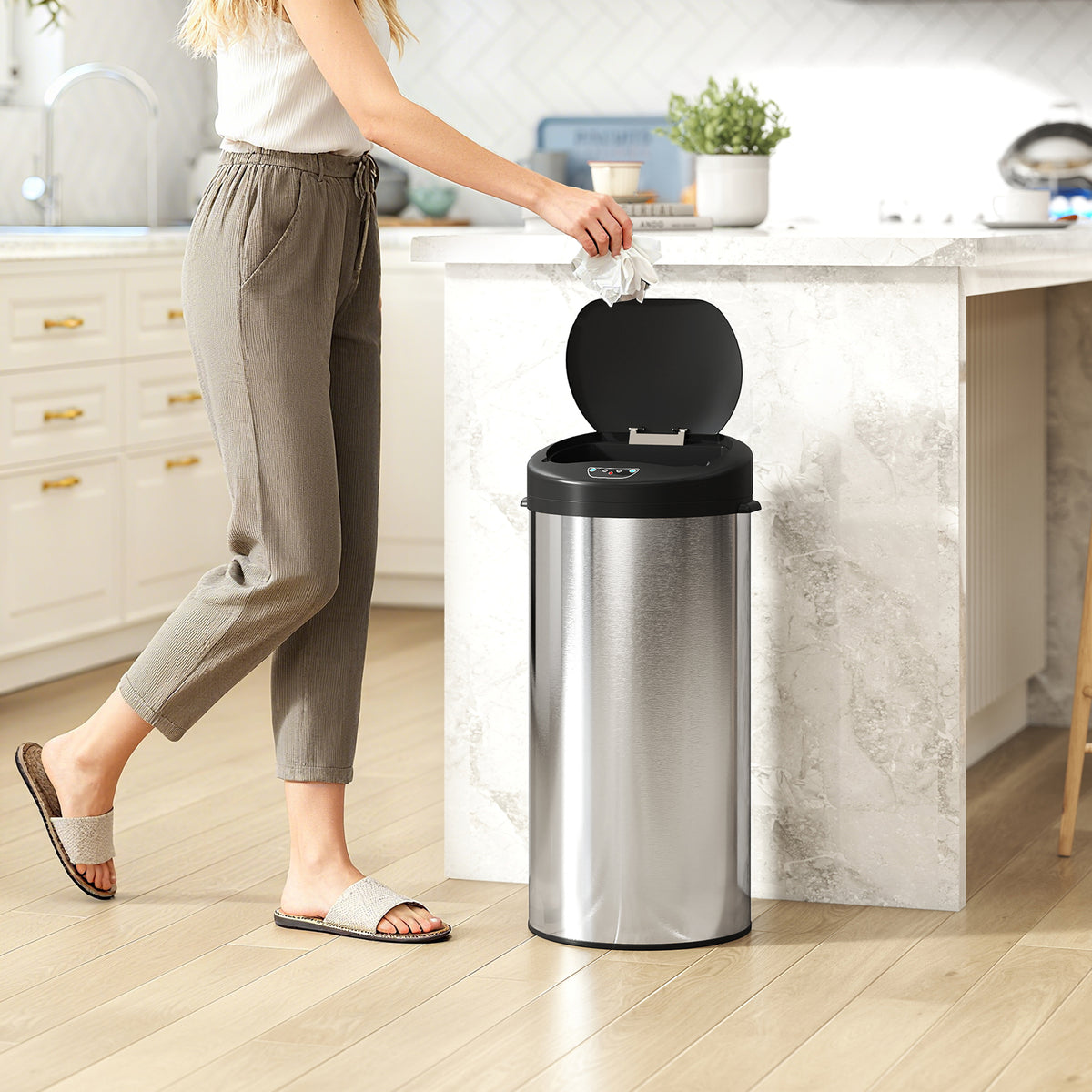 Poubelle de cuisine automatique 30 L en acier inoxydable, couvercle à fermeture en douceur, 32 x 30 x 68 cm, argent-7